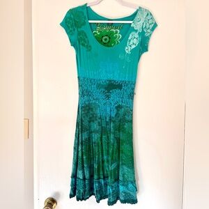 Desigual Turquoise Floral Midi Dress with Artistic Print